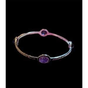 ICM Hammered Stainless Steel Faux Amethyst Bangle Bracelet